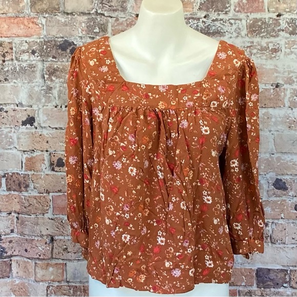 RACHEL Rachel Roy Boat Neck Blouse Rust Brown Floral Sz Small - Picture 1 of 10